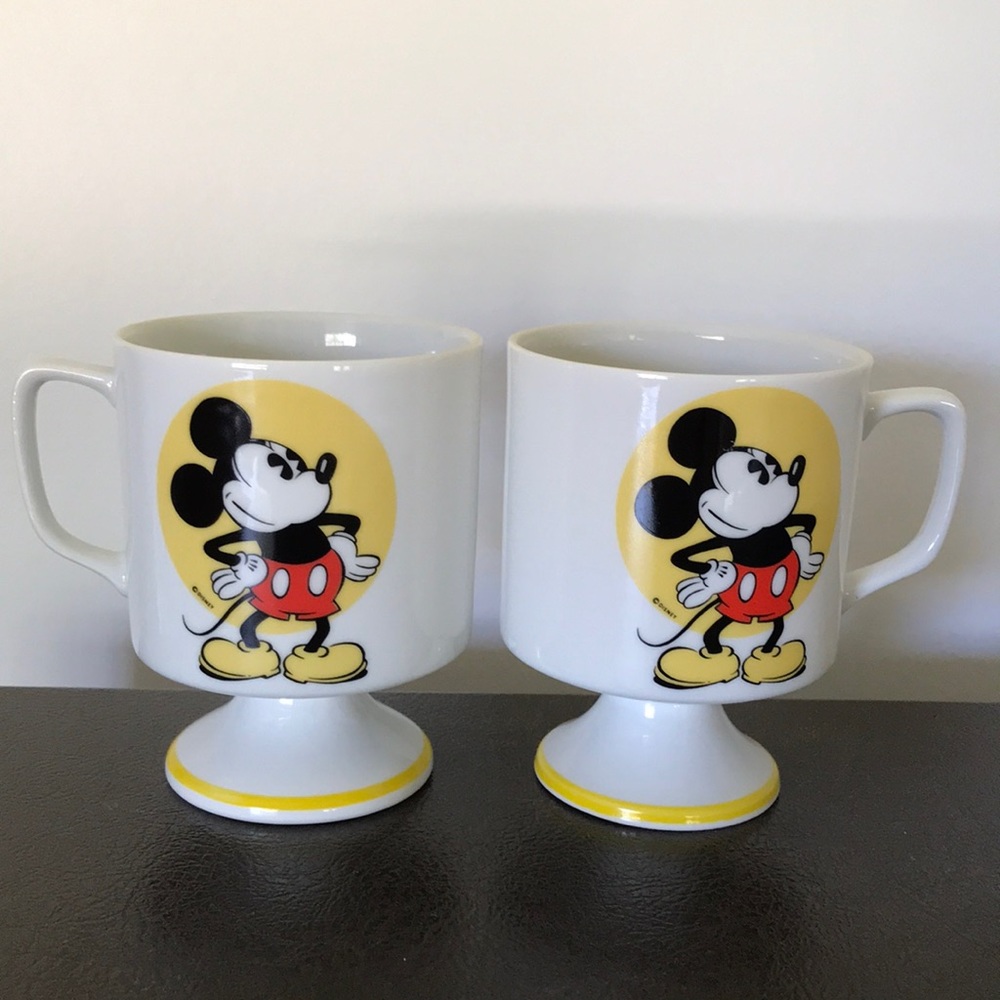 Vintage Pair of Disney Mickey Mouse Pedestal Mugs